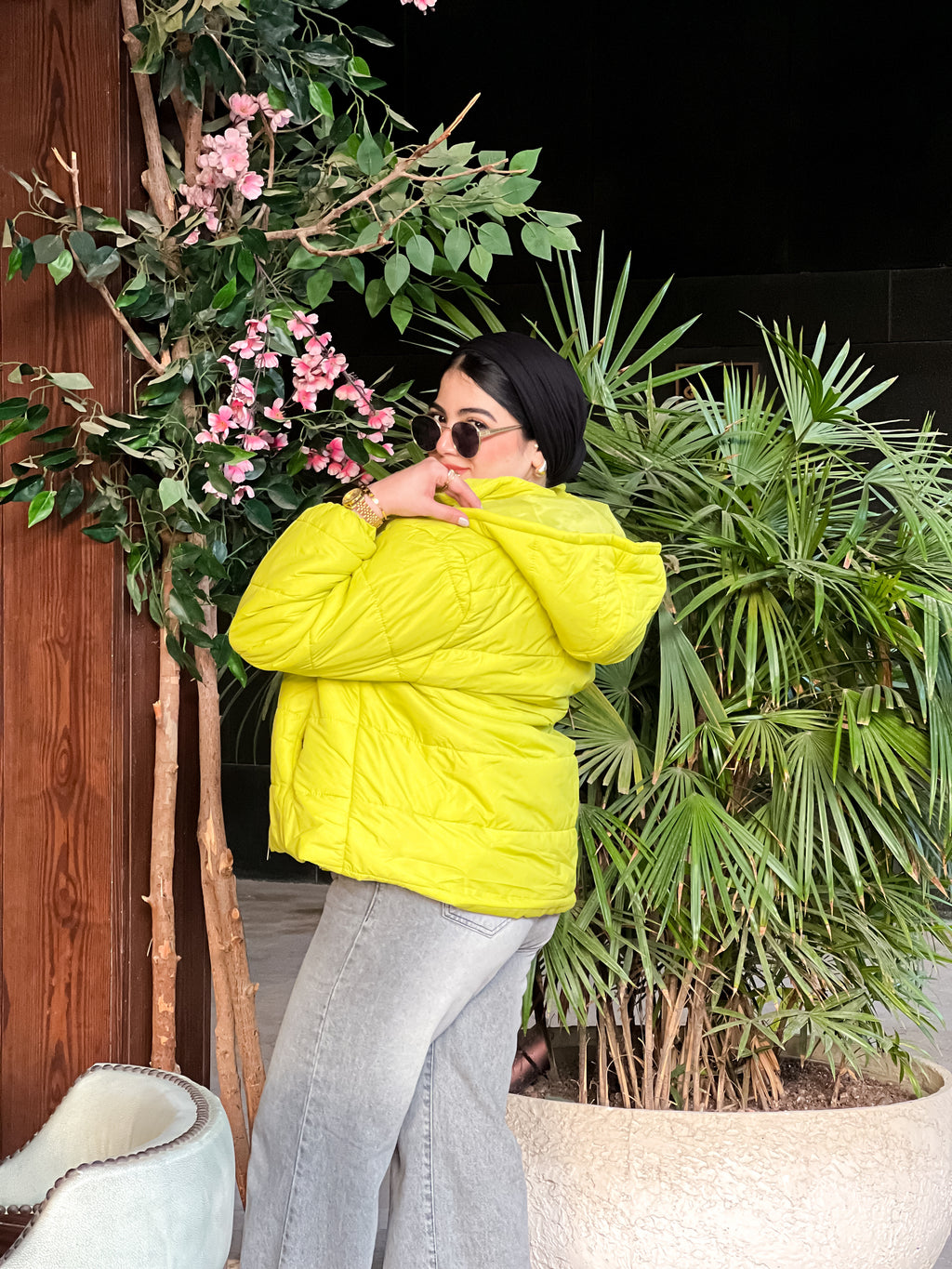 Apple green puffer jacket