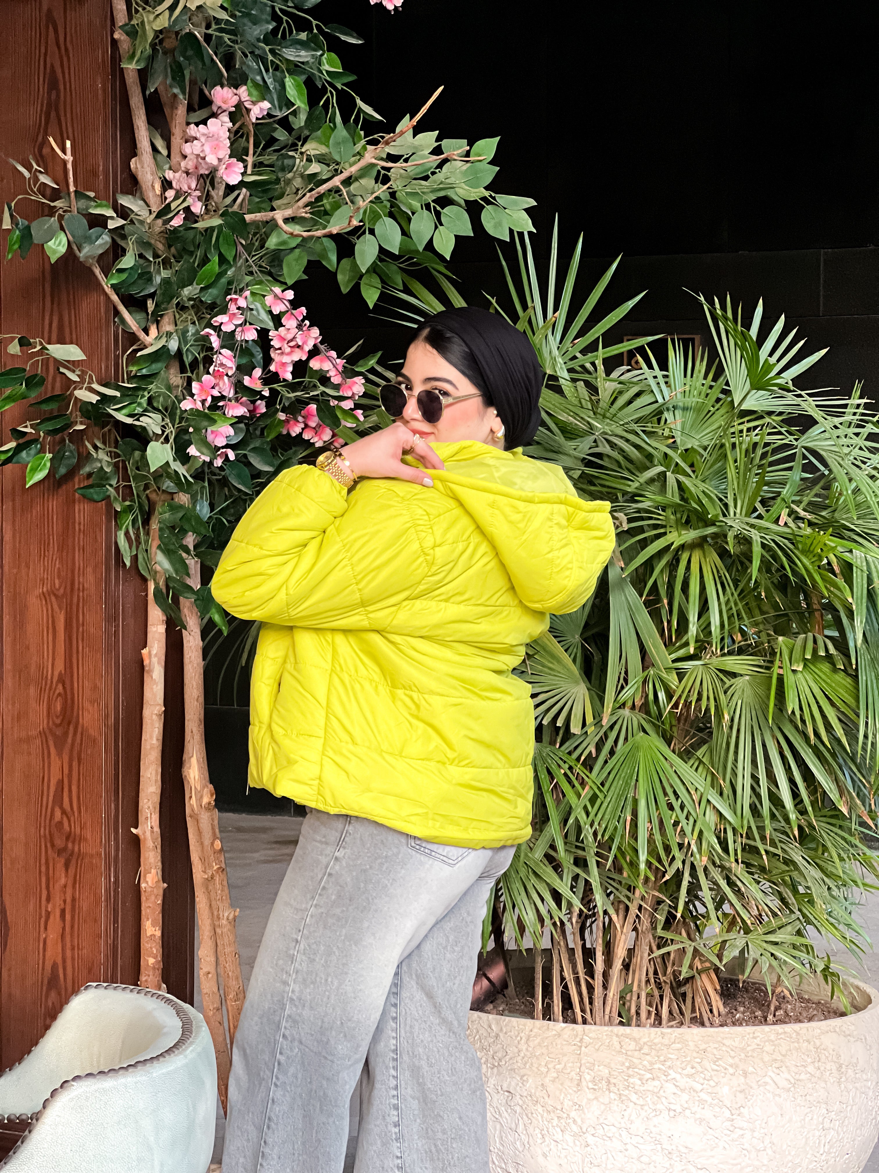 Apple green puffer jacket