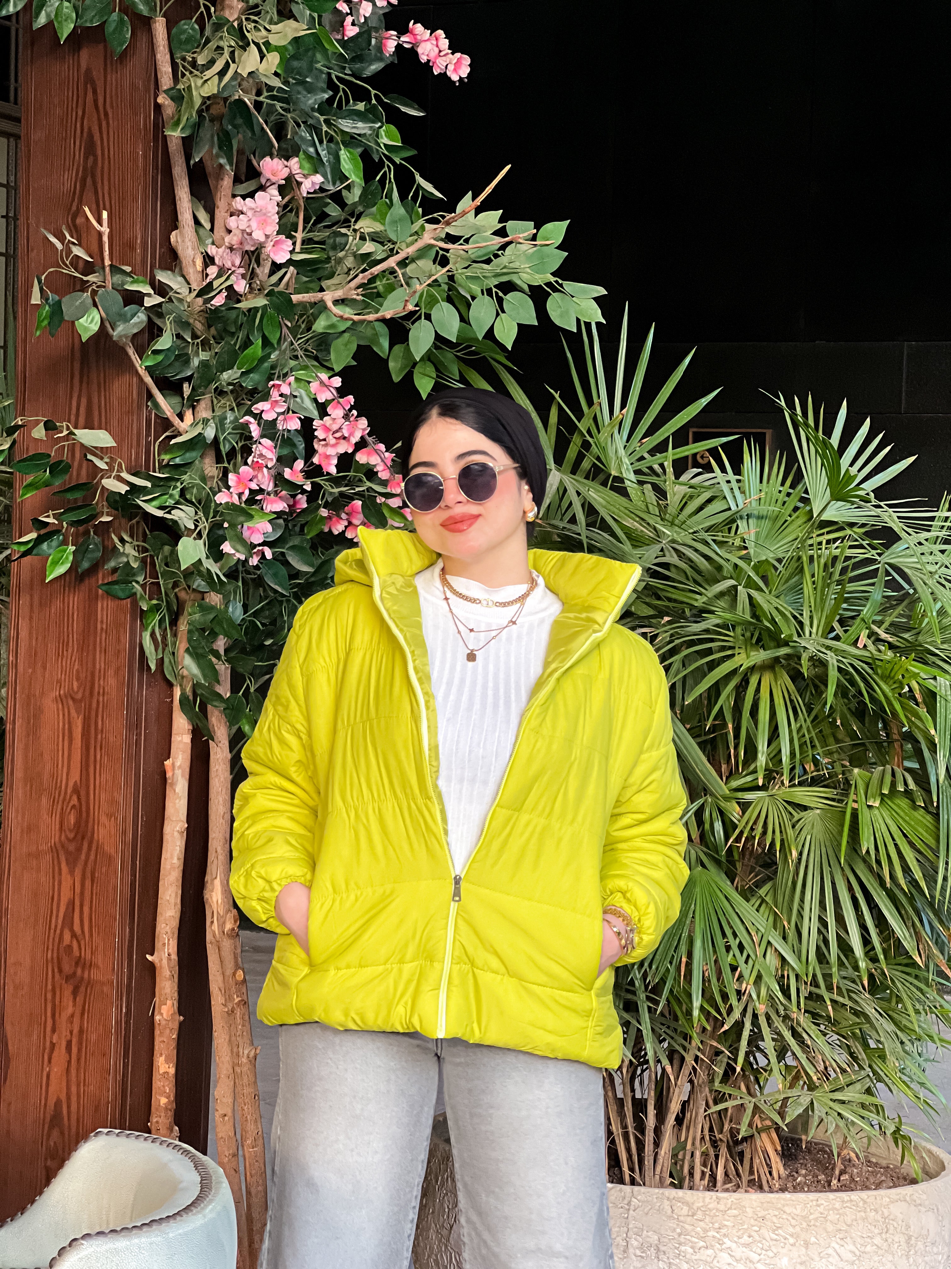 Apple green puffer jacket