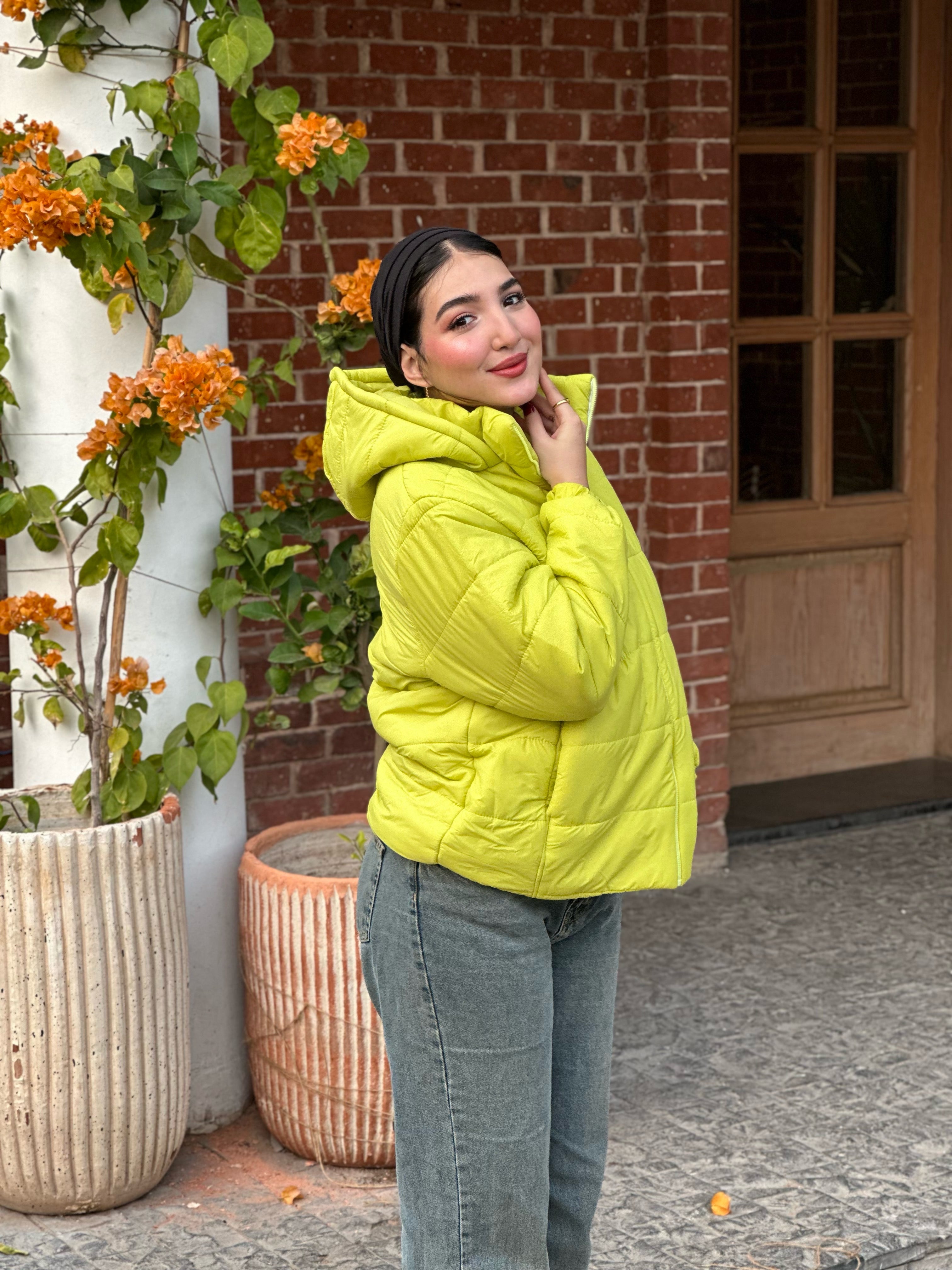Apple green puffer jacket