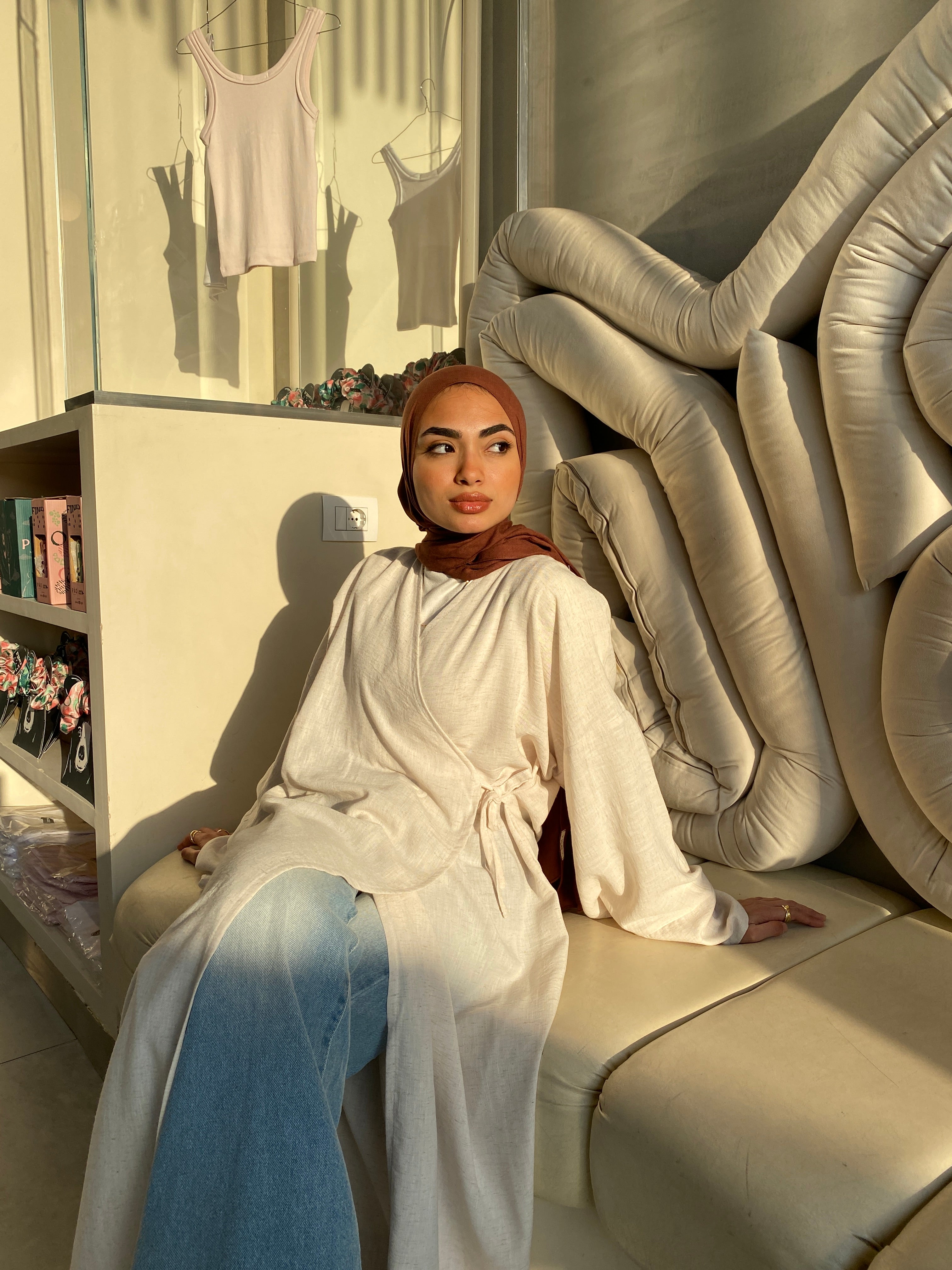 Easygo Beige pure linen dress