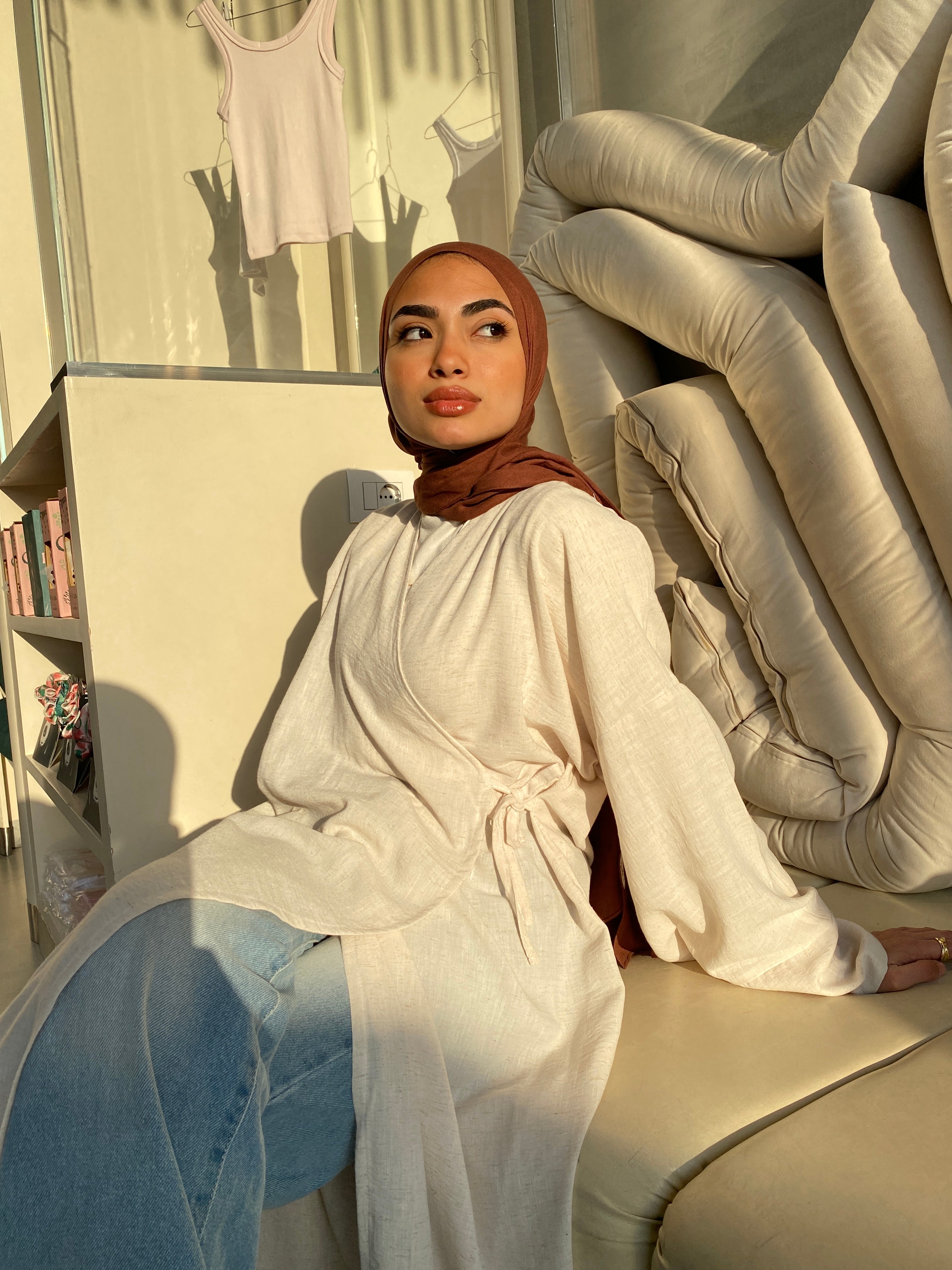 Easygo Beige pure linen dress