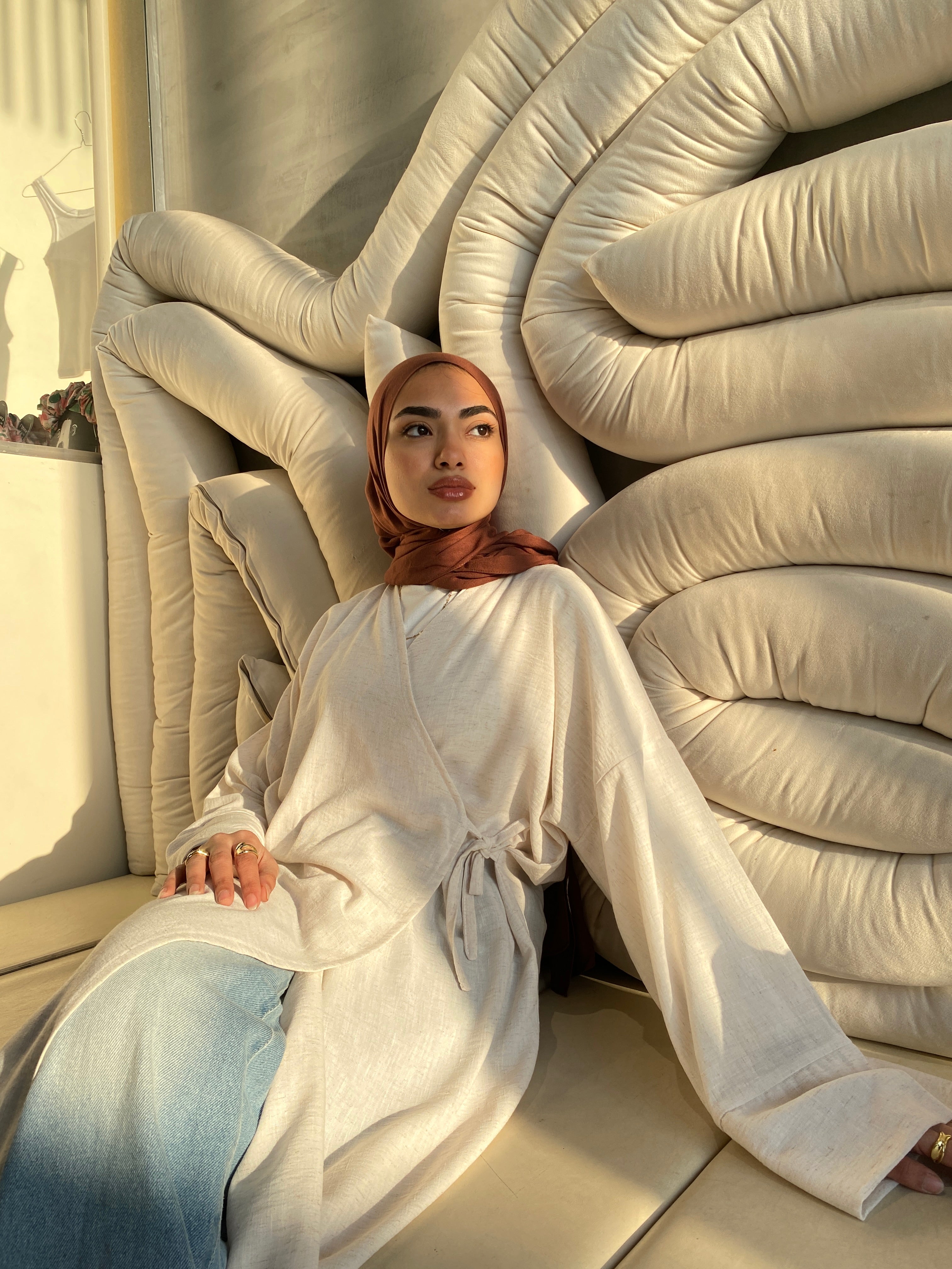 Easygo Beige pure linen dress