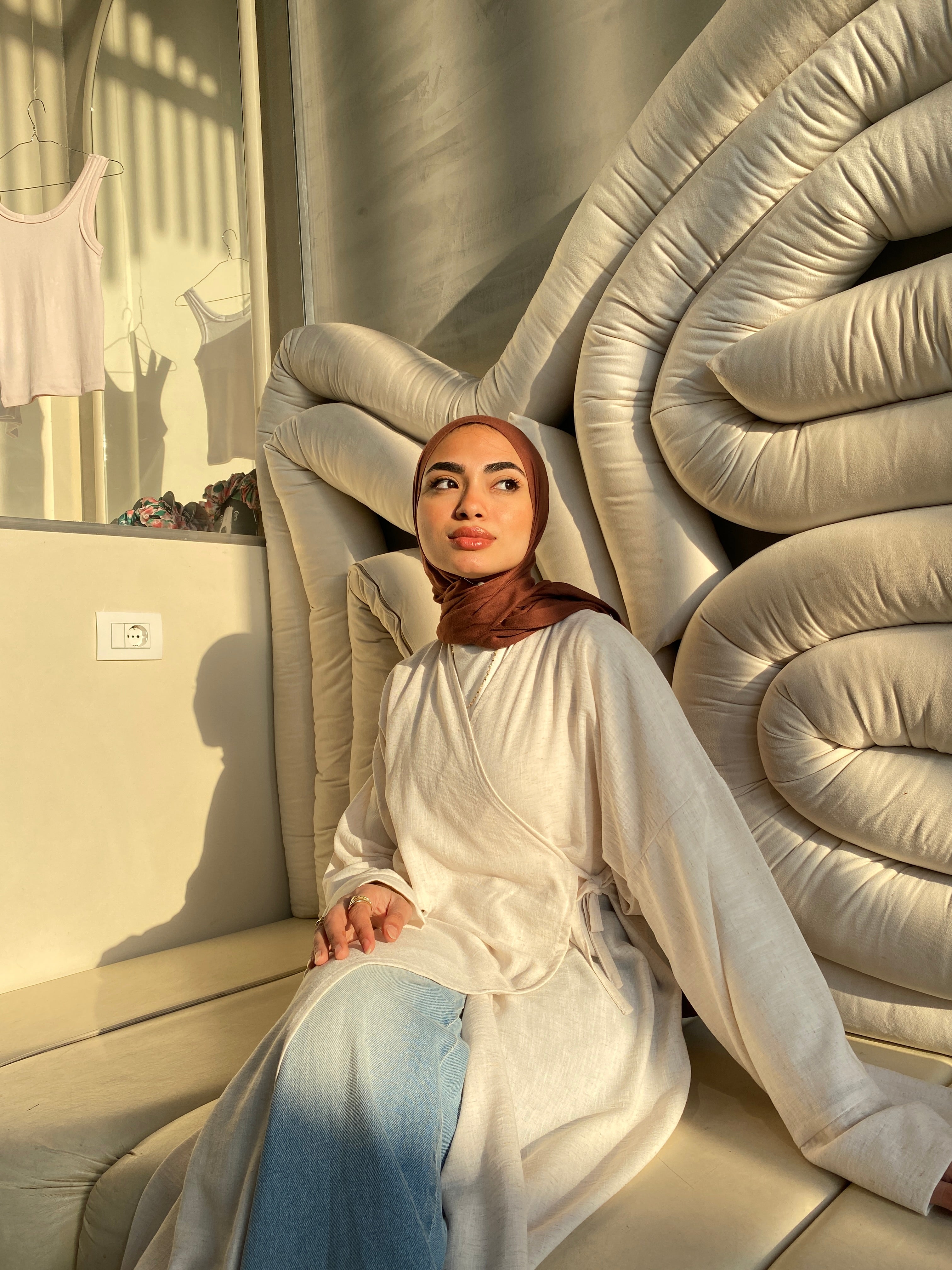Easygo Beige pure linen dress