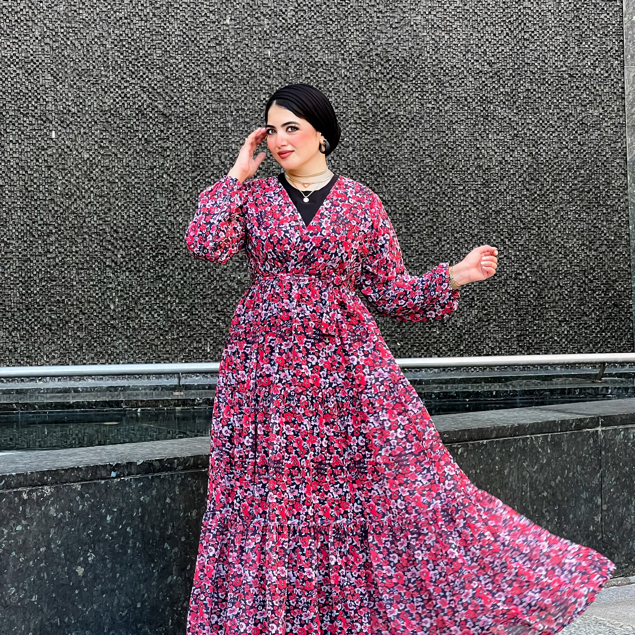 Red chiffon Dress