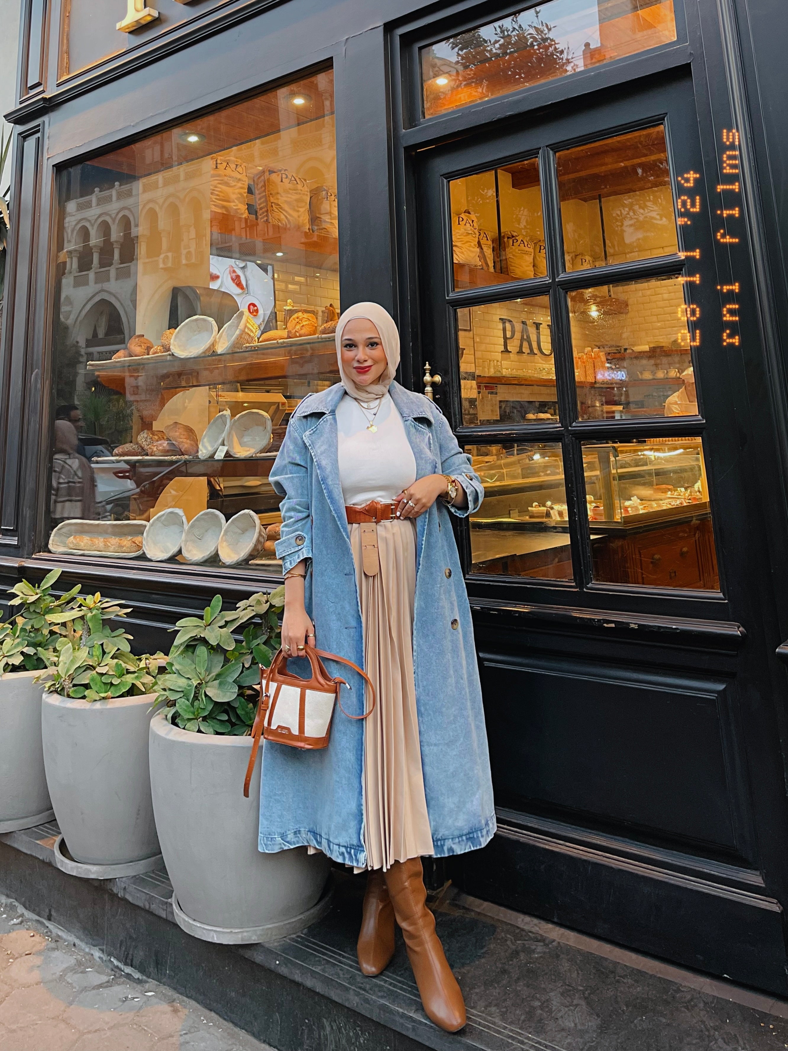 Blue denim trench coat